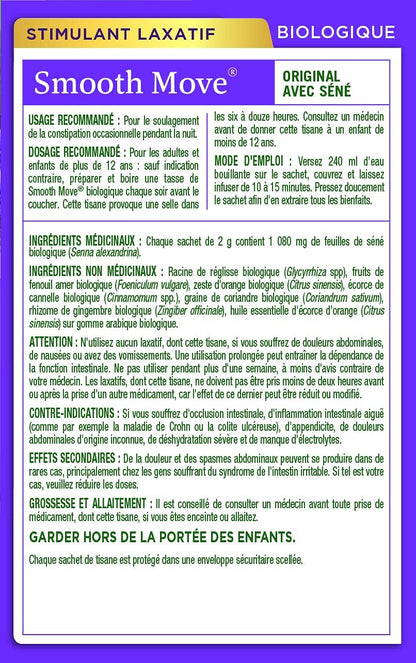 Traditional Medicinals - 有機 Smooth Move 瀉藥草本茶（6 包）- 夜間溫和緩解偶發性便秘 - 共 96 個茶包