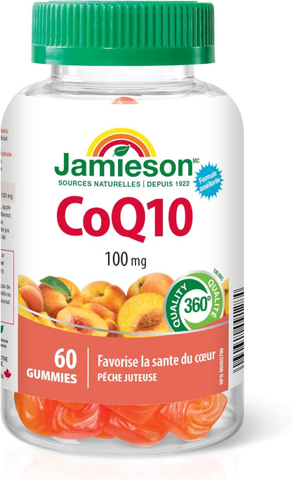 Jamieson 輔酶 Q10 100 毫克軟糖，桃子口味，輔酶 Q10，有益心臟健康，減少偏頭痛發作頻率。強效抗氧化，素食，無麩質，不含人工色素、香精或防腐劑，6…