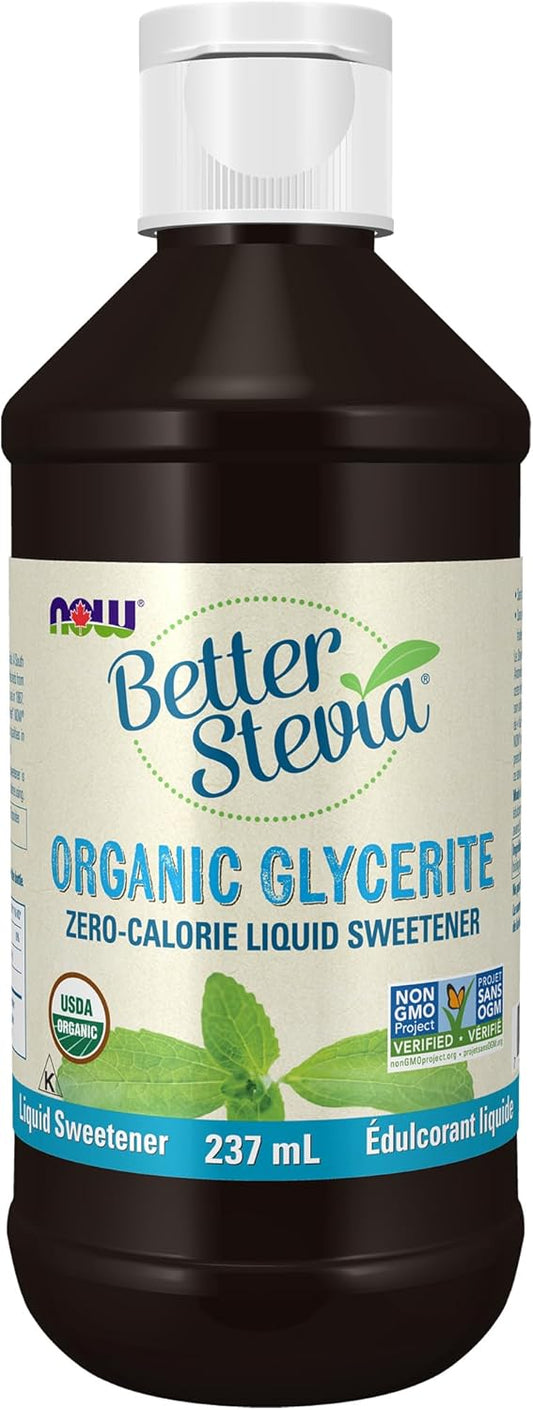 NOW Foods BetterStevia Organic Glycerite Zero-Calorie Liquid Sweetener Keto Friendly, Suitable for Diabetics, No Erythritol, 237ml