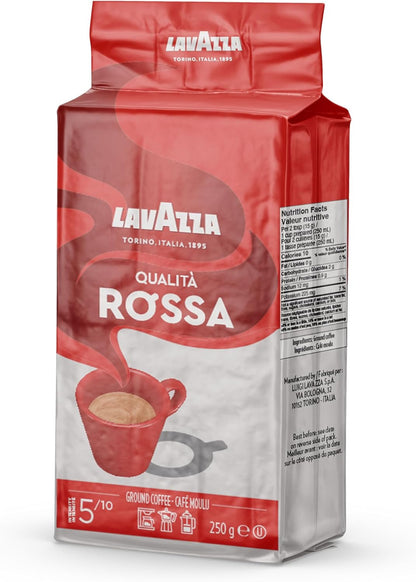 Lavazza Qualita Rossa 研磨咖啡混合袋，浓缩咖啡中度烘焙，12 x 250 克砖 - 适合制作咖啡、拿铁、卡布奇诺等 - 3 公斤研磨咖啡