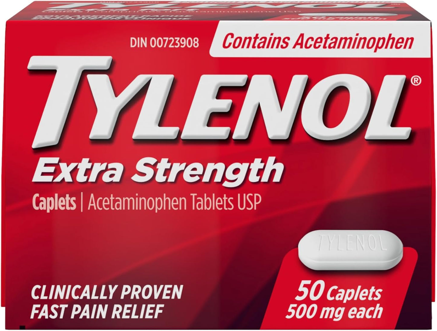 Tylenol Extra Strength Caplets for Headache, Migraine, Arthritis and Pain Relief, 500 mg Acetaminophen, 50 Caplets