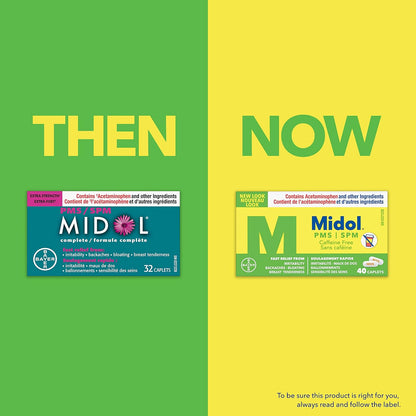 Midol PMS 强效止痛药，快速缓解经前期症状，如烦躁、腹胀、痉挛、乳房胀痛、背痛、头痛和肌肉酸痛（40 粒胶囊）