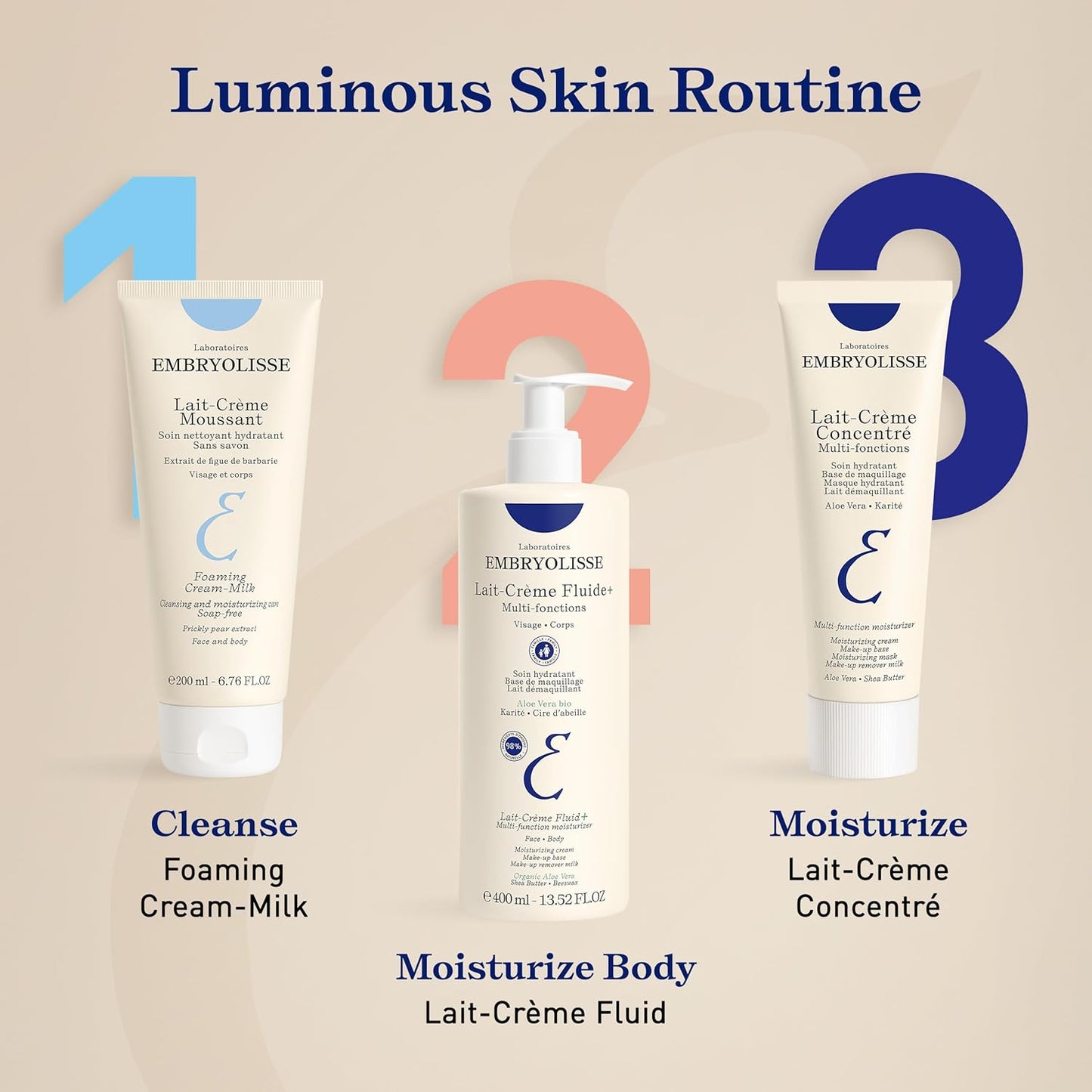 Embryolisse Foaming Cream Milk, Lait-Crème Moussant. Hydrating Cleanser for Face and Body, Soap-Free, Vegan Formula, 200 ml