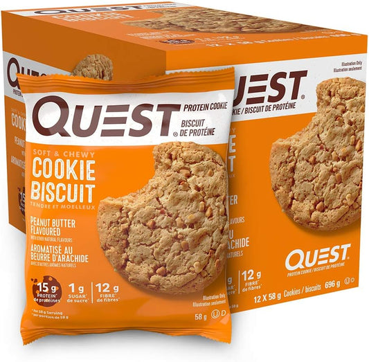 Quest Nutrition Peanut Butter High Protein Cookie, Low Sugar, High Fibre, Keto Friendly, 15g Protein, 1g Sugar, 12ct