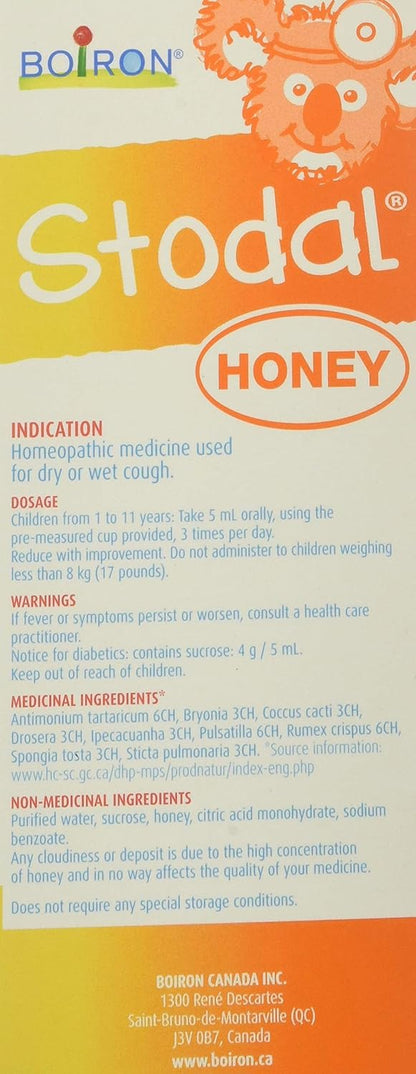 Boiron Stodal 儿童蜂蜜糖浆，200毫升，用于干咳和湿咳的顺势疗法药物