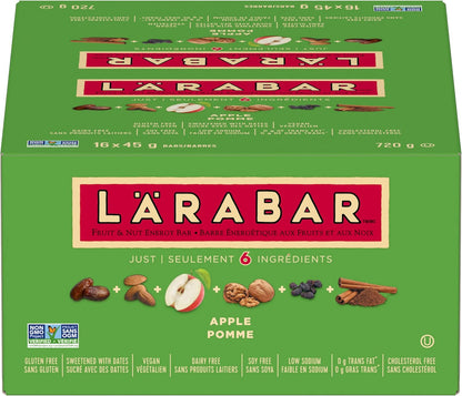 LÄRABAR 苹果、水果和坚果能量棒，16 条装，无麸质，纯素，家庭装，零食棒，720 克/包