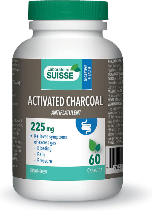 Laboratoire Suisse Activated Charcoal – Excess Gas Relief & Antiflatulent – 60 Capsules