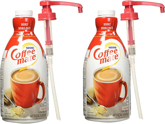 COFFEE-MATE 液体咖啡奶精，不含乳糖，双倍，无需冷藏，1.5 升泵瓶（2 瓶装）
