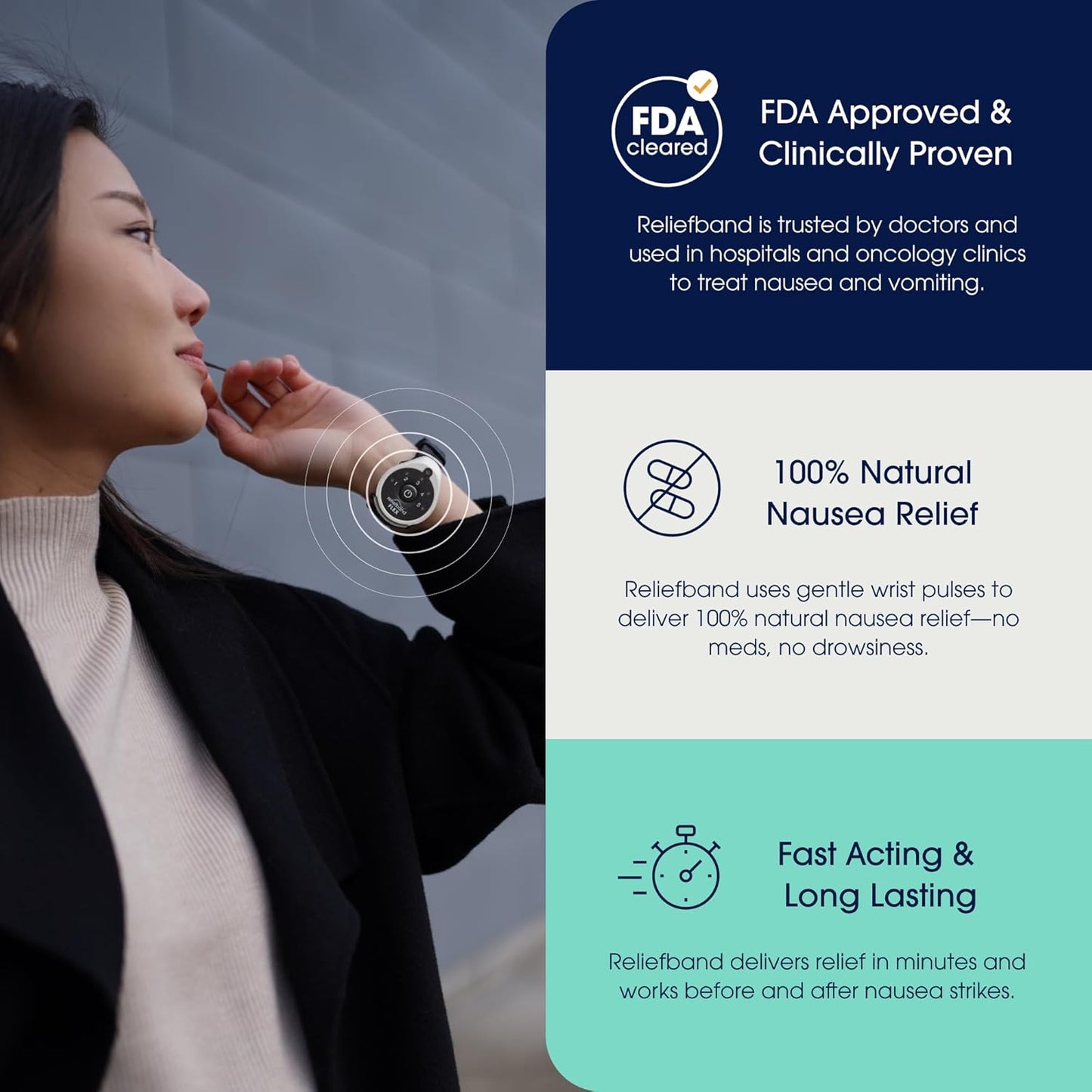 Reliefband Flex 導電凝膠手環，適用於暈動病、懷孕、旅行和嘔吐緩解 - 低致敏性，經 FDA 批准 - 不含藥物，速效止吐腕帶