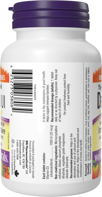 Webber Naturals 维生素 D3 1000 IU，260 片，有助于骨骼和牙齿健康，维持身体健康