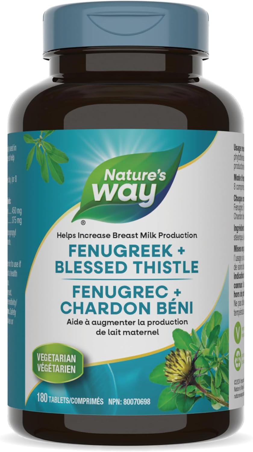 Nature's Way Fenugreek and Blessed Thistle – Used in Herbal Medicine as a Lactation Supplement to Promote Mothers’ Breast Milk Production – Vegetarian, 180 Tablets