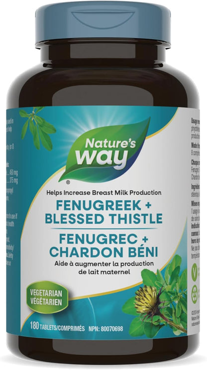 Nature's Way Fenugreek and Blessed Thistle – Used in Herbal Medicine as a Lactation Supplement to Promote Mothers’ Breast Milk Production – Vegetarian, 180 Tablets