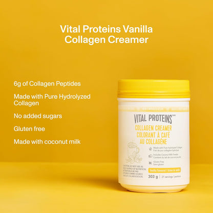 VITAL PROTEINS 胶原蛋白奶精，香草味，帮助身体形成胶原蛋白，每份含 6 克牛胶原蛋白肽，不添加糖，无麸质，犹太洁食认证，原始人饮食法友好，303 克