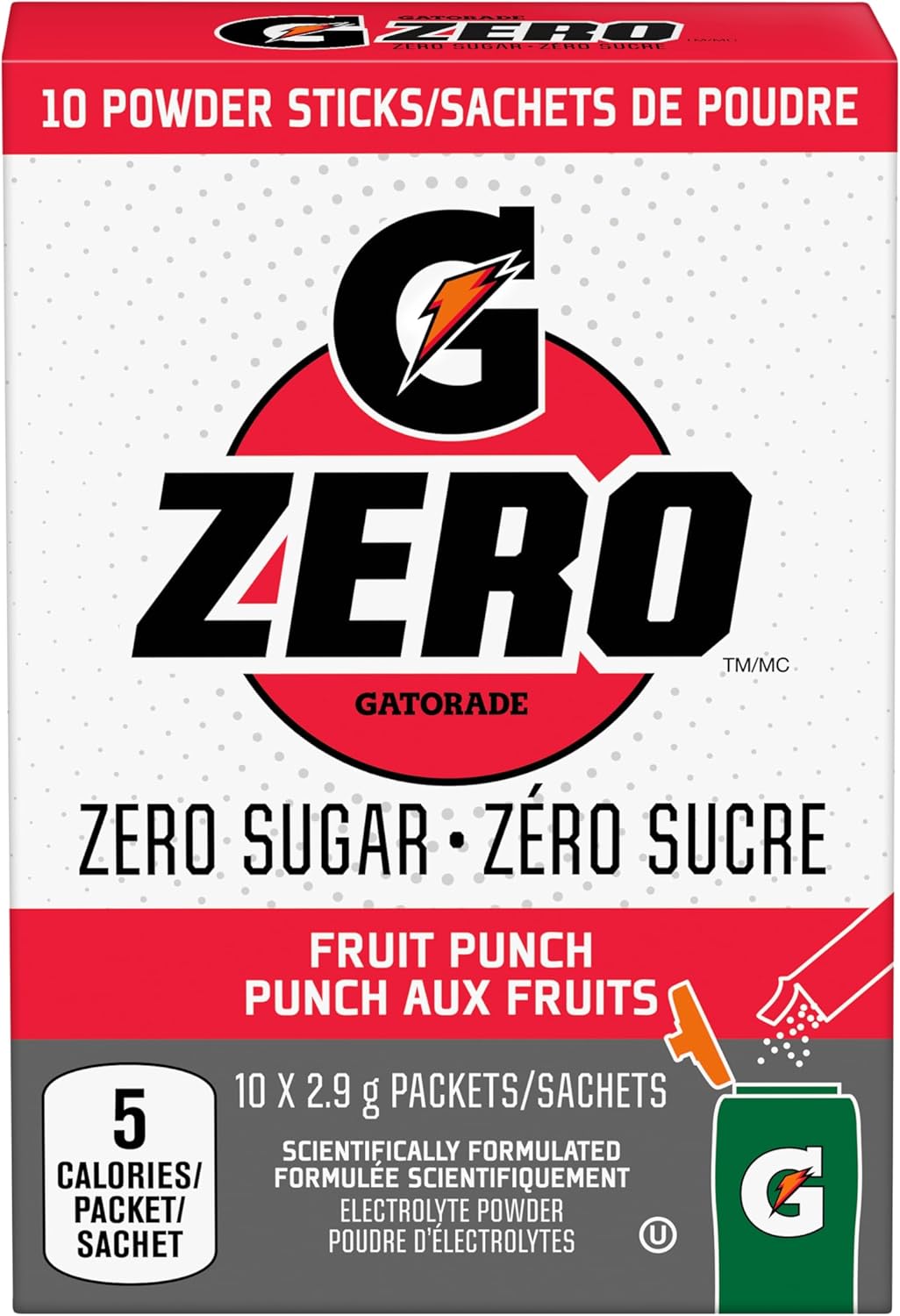 佳得樂零度電解質粉棒 - 水果賓治，零糖補水飲料混合物，10 包 - 隨時隨地快速運動補水的電解質