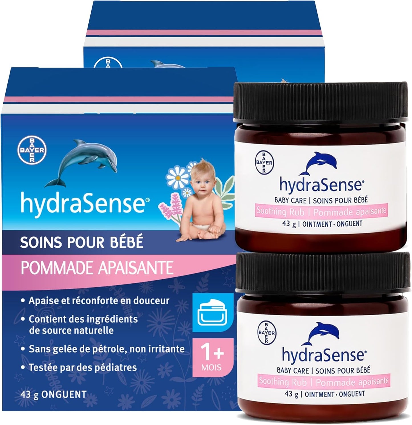 hydraSense 婴儿护理舒缓膏 – 温和舒缓，舒适肌肤，不含凡士林，无刺激性，采用天然成分桉树、薰衣草和洋甘菊制成，经儿科医生测试（2x43 克）