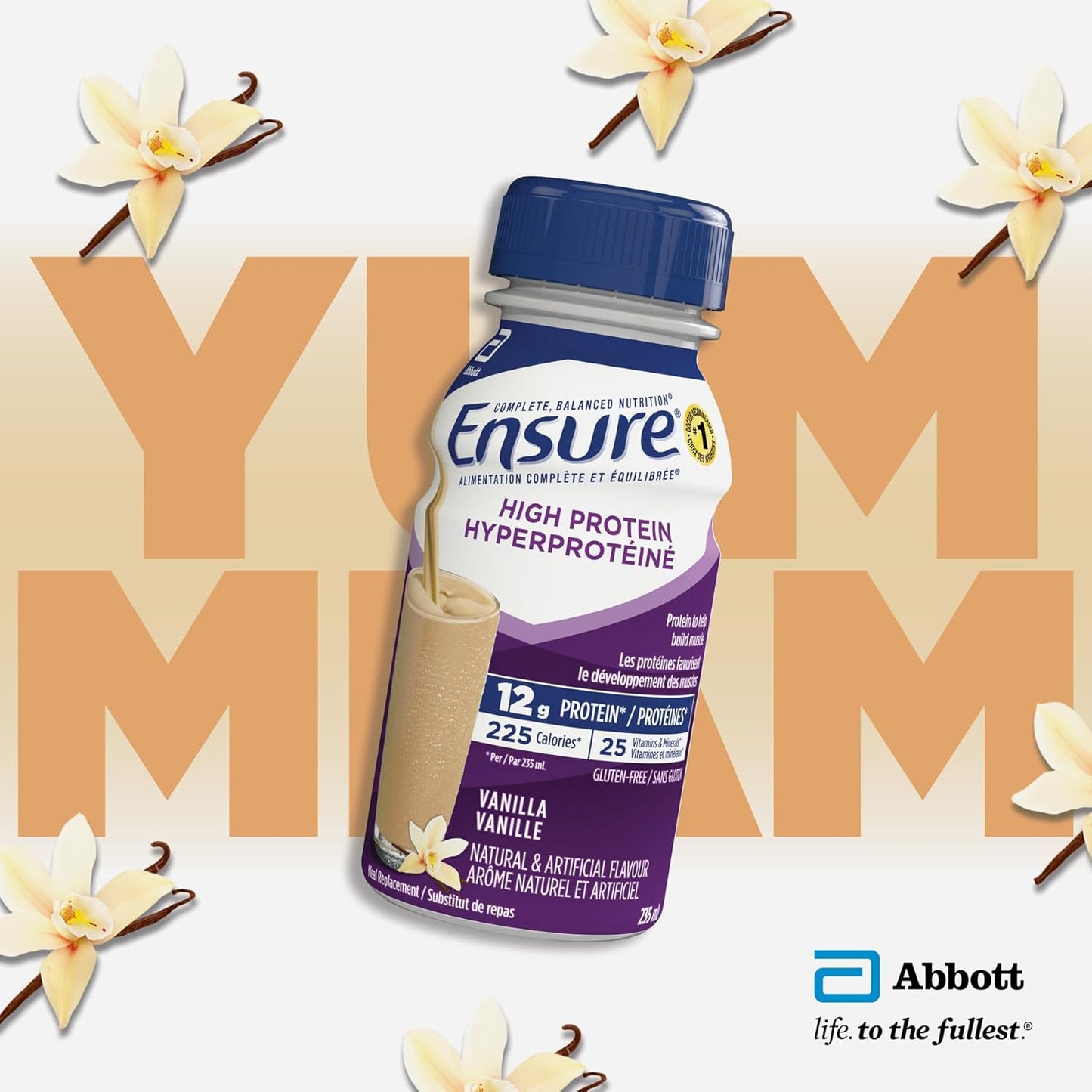 Ensure 高蛋白 12 克，代餐奶昔，含蛋白質的蛋白質奶昔，有助於增強肌肉，香草味，6 x 235 毫升瓶裝