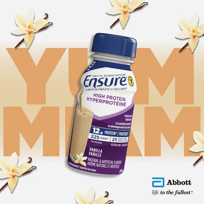 Ensure 高蛋白 12 克，代餐奶昔，含蛋白質的蛋白質奶昔，有助於增強肌肉，香草味，6 x 235 毫升瓶裝