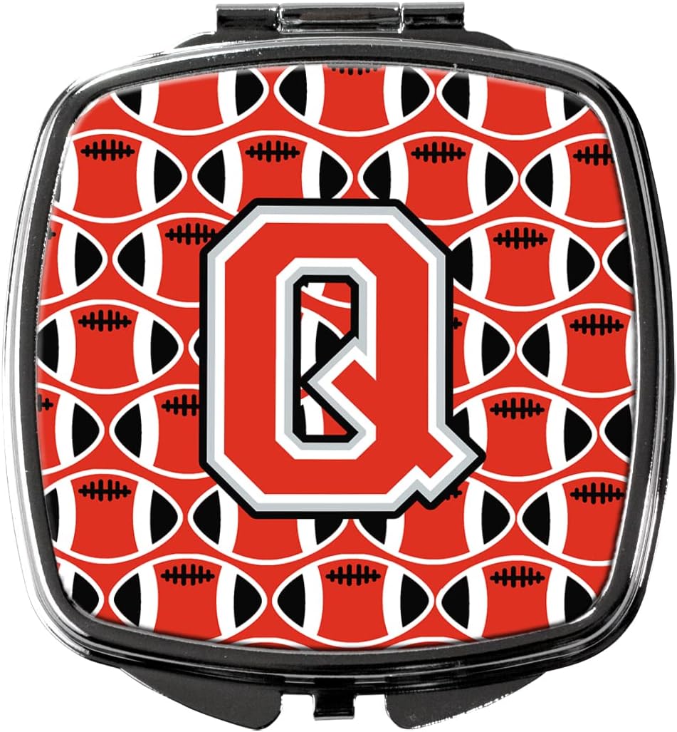 Caroline's Treasures 字母 Q 足球猩红色和灰色紧凑型旅行镜，多色