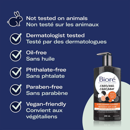 Biore Acne Clearing Charcoal Duo, Charcoal Acne Clearing Cleanser and Scrub for the face, with Salicylic Acid for Acne Prone and Oily Skin, Dermatologist Tested and Vegan Friendly
