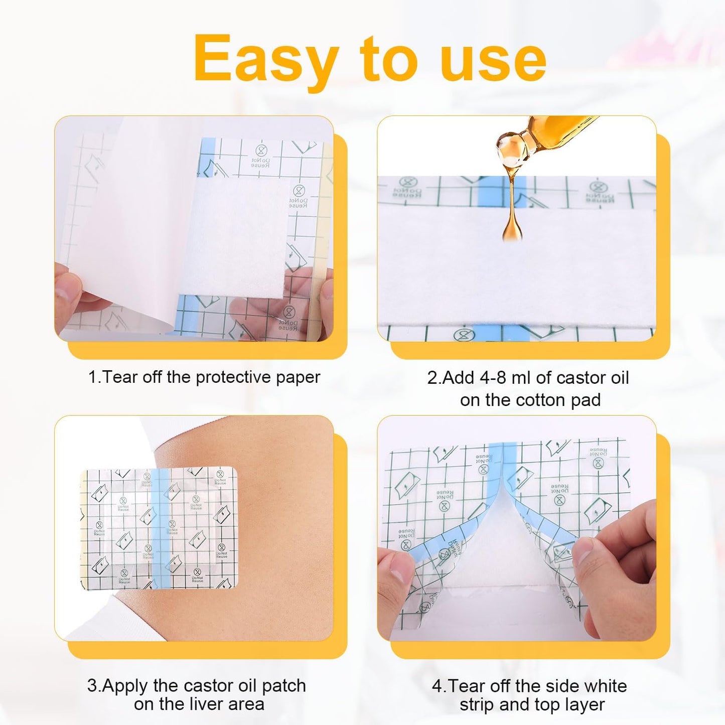 BOXOB 30片装蓖麻油贴，自粘式便携式蓖麻油肚脐贴，防漏吸水棉，居家旅行的完美礼物