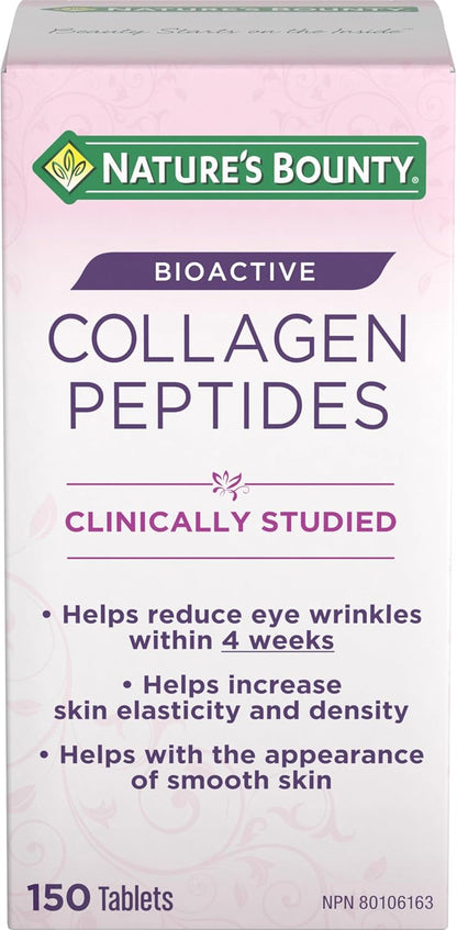 自然之寶膠原蛋白勝肽，生物活性，有助於在 4 週內減少眼部皺紋和細紋，增加皮膚彈性和密度，使皮膚看起來更光滑，片劑，209 克