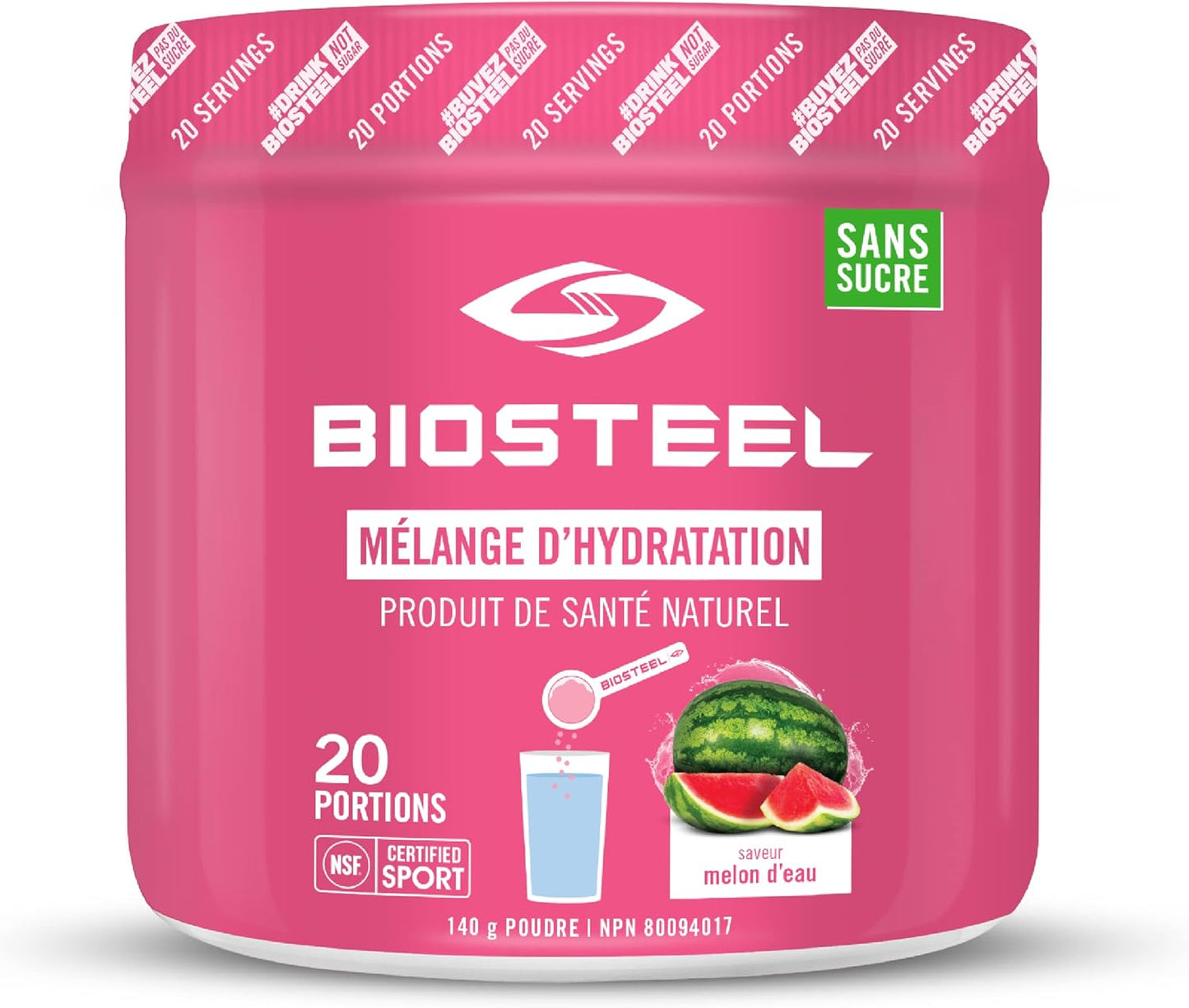 BioSteel 补水混合物 | 白色冷冻（45 份）+ 西瓜（20 份）零糖补水饮料混合物