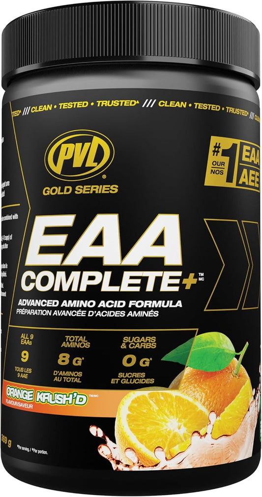 PVL EAA BCAA COMPLETE | 運動前、運動中或運動後 – EAA/BCAA 含 L-精胺酸，胺基酸補充劑 – 生酮友善 – （30 份（1 包），Orange Krush'd）