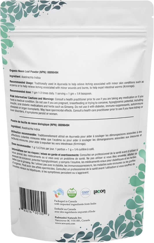 有机印楝叶粉 NPN 80096494/ 促进皮肤和肠道健康/ 200克