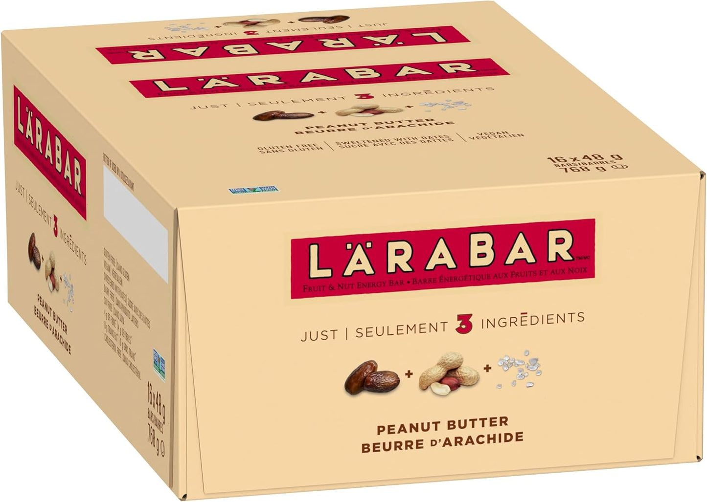 LÄRABAR 花生酱、水果和坚果能量棒，16条装，无麸质，纯素，家庭装，零食棒