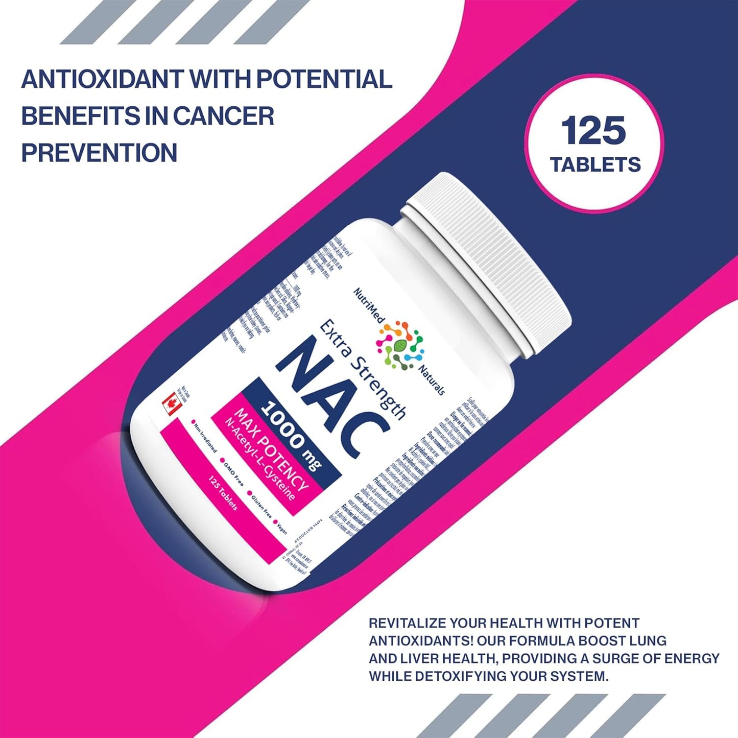 Nutrimed Naturals - 超強效 NAC 1000 毫克 125 片，4 個月用量 - 純素、非基因改造和無麩質 - 強效 N-乙醯-L-半胱氨酸 - 支持肺部和肝臟健康 - 支持呼吸健康