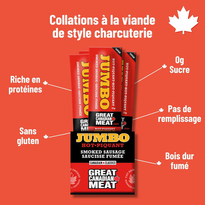Hot Jumbo Smoked Sausages Locally Made & Hardwood Smoked, 10 x 72g Caddy of Meat Snacks by Great Canadian Meat, Gluten Free, High In Protein Meat Sticks, Sausage Pepperoni Sticks For Carnivores. MRE Perfect For Camping &…