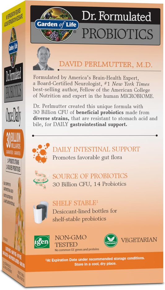 Garden of Life - Dr. Formulated Probiotics Once Daily | Daily Support for Gastrointestinal Health | 30 Billion CFU + 14 Probiotic Strains | Shelf Stable | Gluten Free, Dairy Free, Non-GMO