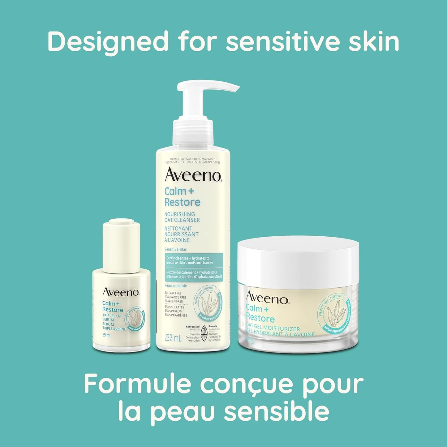 Aveeno Calm + Restore 燕麦凝胶保湿霜，面霜，燕麦，小白菊，干性皮肤，日常护肤，无香型，适合敏感肌肤，48 克