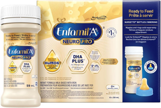 Enfamil A+ NeuroPro 嬰兒配方奶粉，即食配方，含促進大腦發育的 DHA 和 2'FL 以增強免疫力，0-12 個月，6 x 59 毫升