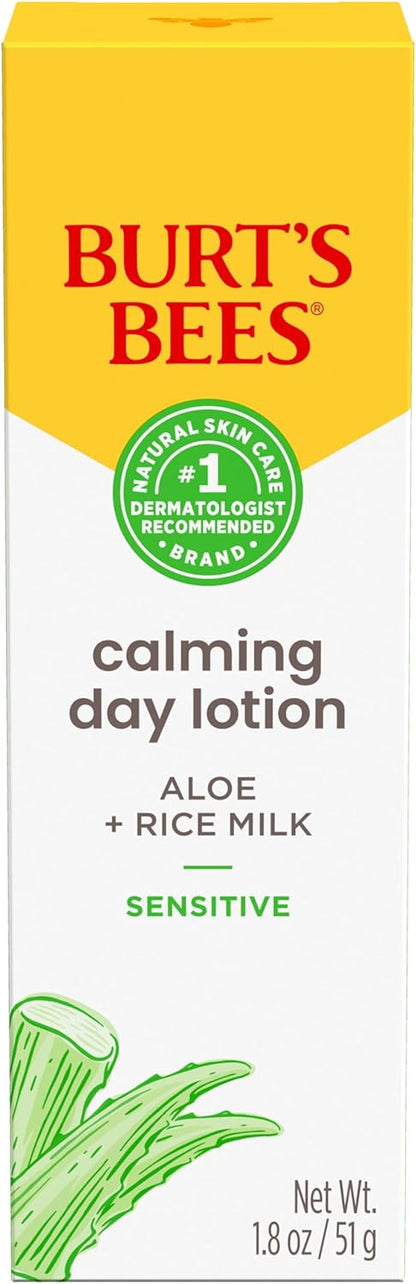 Burt's Bees Sensitive Hydrating Gentle Daily Face Cream Moisturizer Face Lotion for Sensitive Skin with Aloe and Rice Milk, 98.9% Natural Origin, Developed with Dermatologists, 51g
