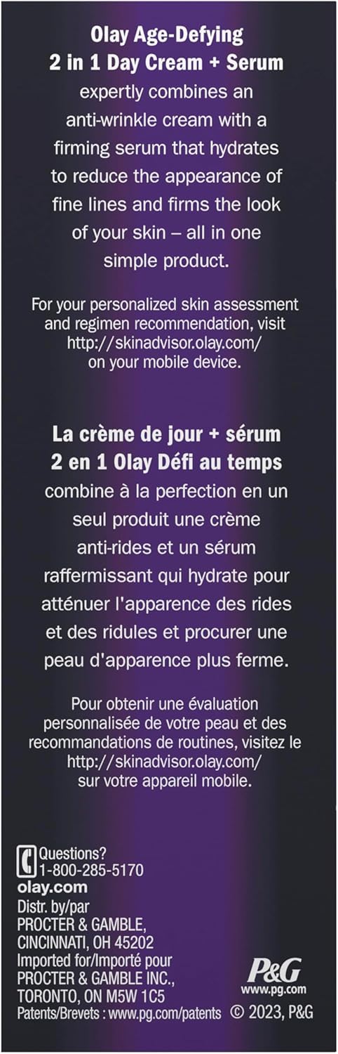 Olay Age Defying Day Face Cream, Anti-Wrinkle 2-in-1 with Face Serum with Vitamin B3, Niacinamide, 50 ml