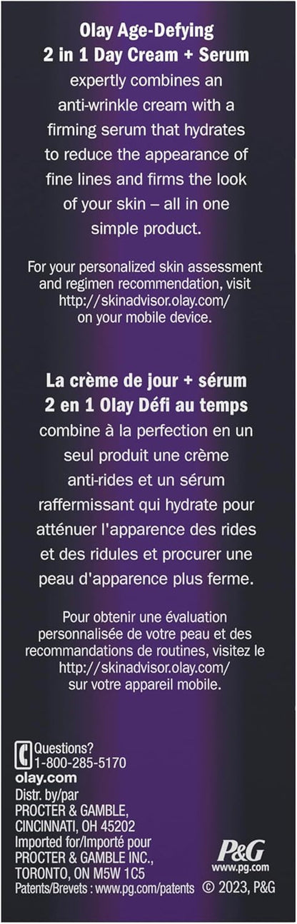 Olay Age Defying Day Face Cream, Anti-Wrinkle 2-in-1 with Face Serum with Vitamin B3, Niacinamide, 50 ml