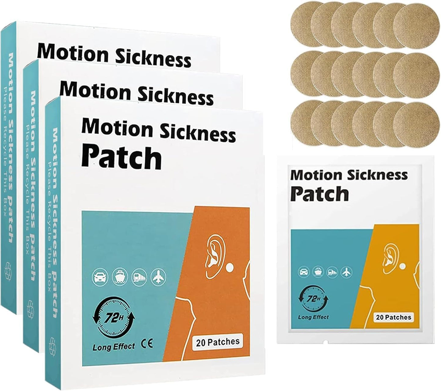 60 Count Sea Sickness Patch, MQUPIN Motion Sickness Patches- Relieves Dizziness from Seasickness and carsickness, Suit for Travel of Car and Boat Rides, Cruise and Airplane