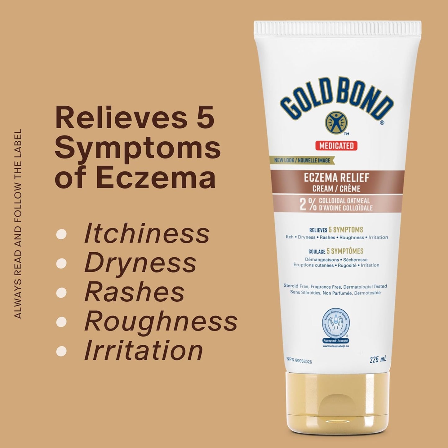 Gold Bond 药用湿疹缓解霜，225 毫升管装，不含类固醇和香料的湿疹霜，含 2% 胶体燕麦，可缓解湿疹引起的皮疹、瘙痒和刺激