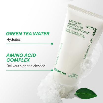 innisfree Green Tea Amino Acid Cleansing Foam, Sulfate-Free Hydrating Korean Face Wash, Gentle Lather, pH-Balanced Skincare