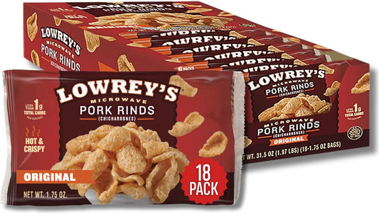 Lowrey's Original Bacon Curls, Microwave Pork Rinds (Chicharrones), 1.75 Ounce Package, 18 Count