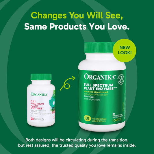 Organika 全譜植物酵素 - 幫助分解碳水化合物、脂肪、蛋白質、乳製品 - 60 粒素食膠囊