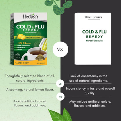 Herbion Naturals 感冒和流感草药颗粒，天然柠檬味，10 袋装 - 有助于缓解咳嗽和胸闷