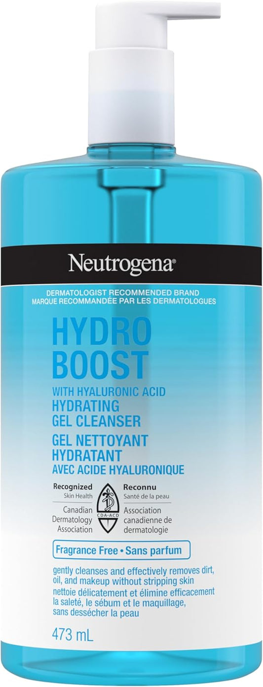 Neutrogena Hydro Boost Fragrance-Free Hydrating Cleansing Gel, Foaming, Facial Cleanser, Hyaluronic Acid, Paraben Free, 473-mL