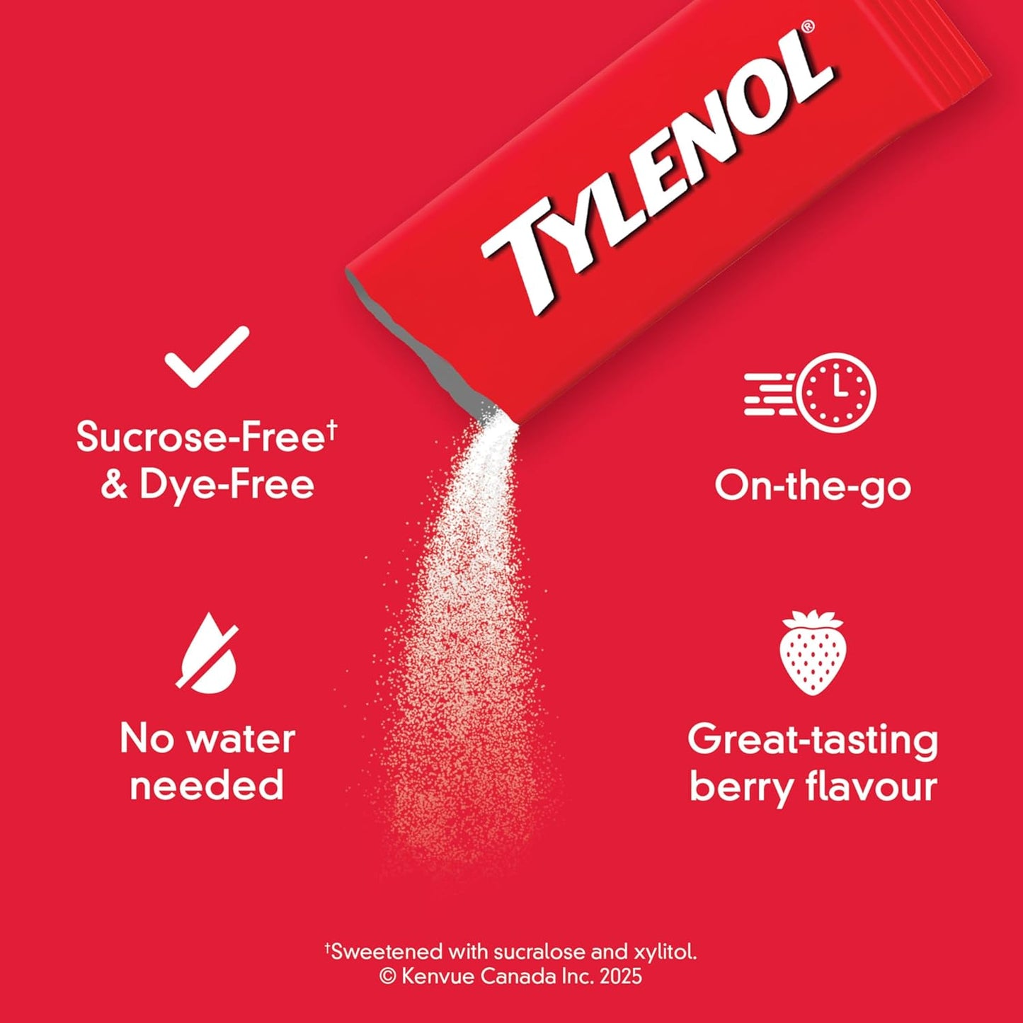 泰诺强效溶解包，500 毫克对乙酰氨基酚止痛退烧药，便携式粉末包，缓解轻微疼痛，不含布洛芬和阿司匹林，浆果味，12 片