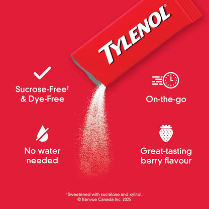 泰诺强效溶解包，500 毫克对乙酰氨基酚止痛退烧药，便携式粉末包，缓解轻微疼痛，不含布洛芬和阿司匹林，浆果味，12 片