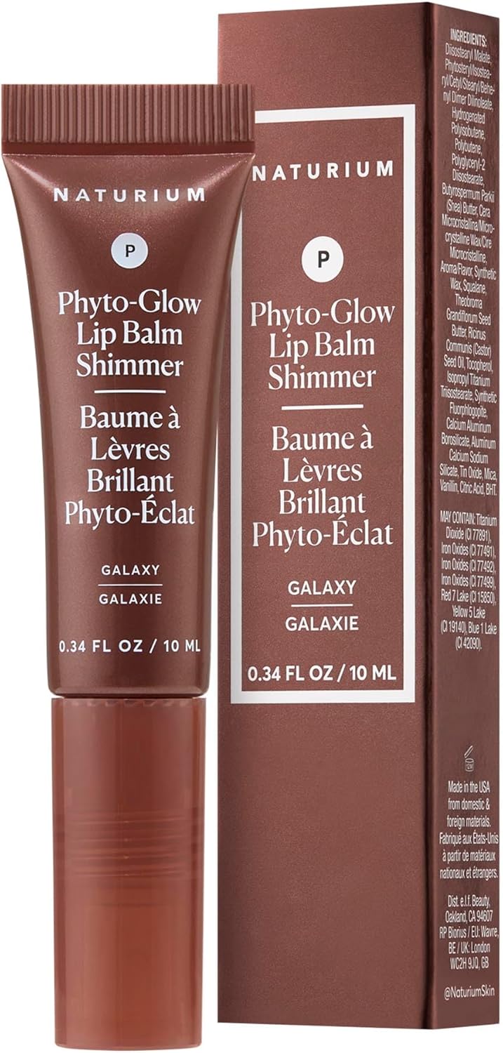 Naturium Phyto-Glow 唇膏閃光，滋養和保濕雙唇，含乳木果油、古布阿蘇脂、植物角鯊烷和 Geodiamond 珍珠，10 毫升/0.34 液盎司，顏色：Galaxy
