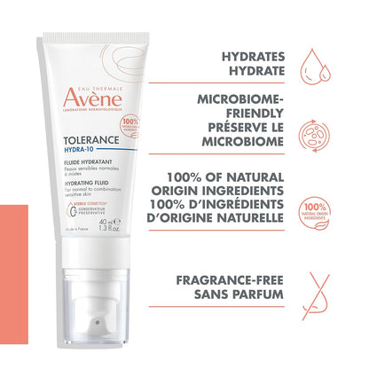 Eau Thermale Avène Tolérance HYDRA-10 Fluid, Hydrating Face Moisturizer for Sensitive Skin, Fragrance, Paraben-free, replacing Tolérance EXTRÊME, 40 ml
