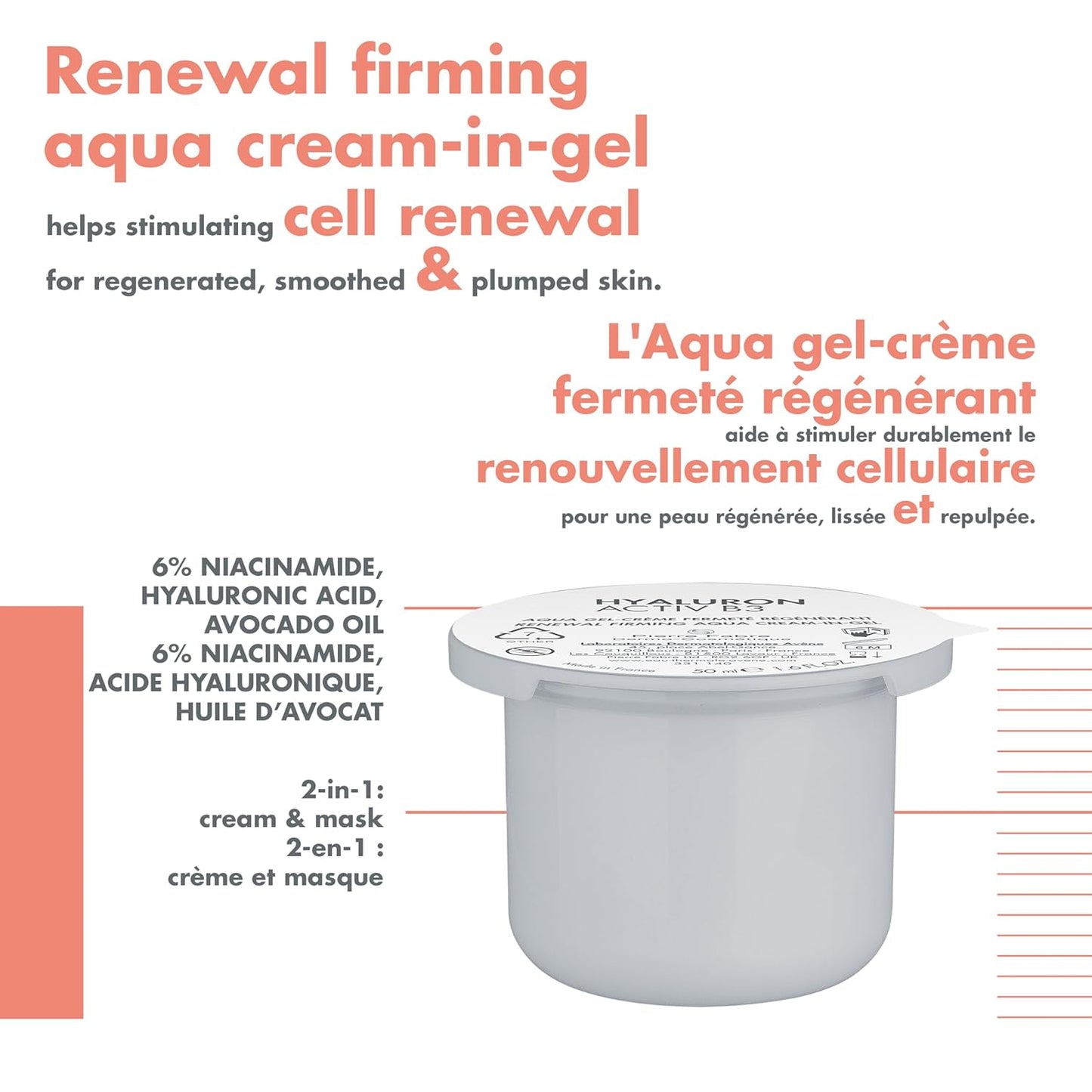 Eau Thermale Avène Hyaluron Activ B3 Renewal Firming Aqua Cream-In-Gel Eco-Refill, for Aging Skin and wrinkles, Hyaluronic Acid and Niacinamide
