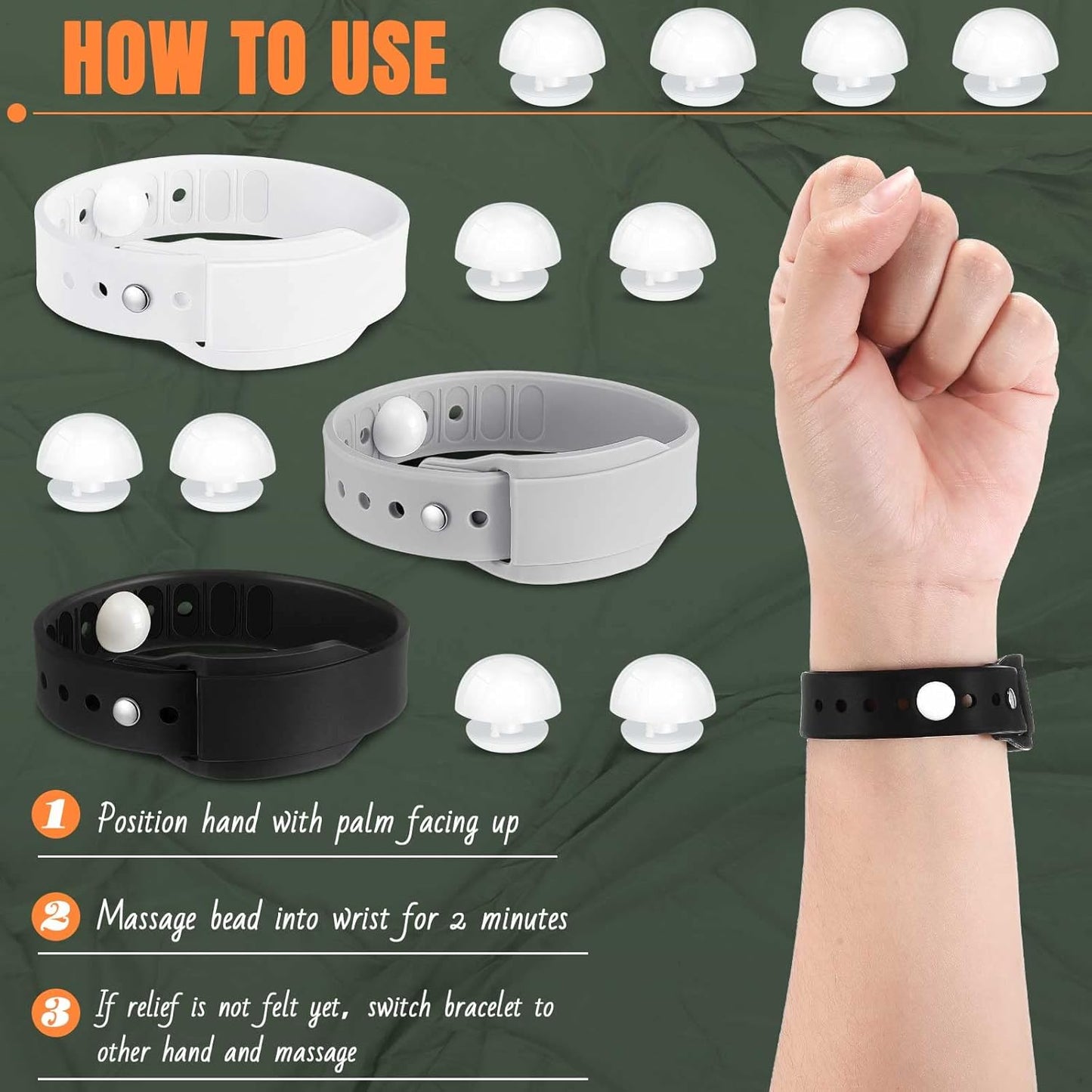 Konohan 6 件暈車帶可調式指壓腕帶防水緩解手環柔軟防噁心腕帶成人暈車旅行帶防暈船黑灰白